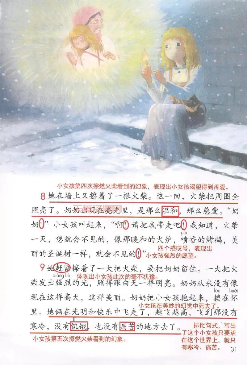 卖火柴的小女孩五次擦燃火柴分别看到了什么