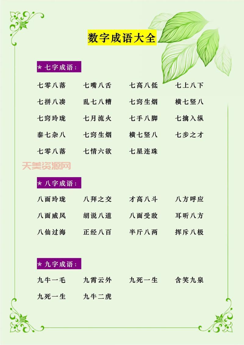 1一10数字成语大全，小学生必备成语知识！