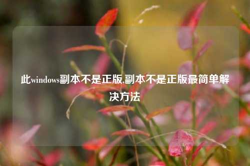 此windows副本不是正版,副本不是正版最简单解决方法