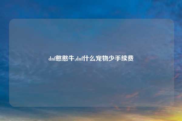 dnf憨憨牛,dnf什么宠物少手续费