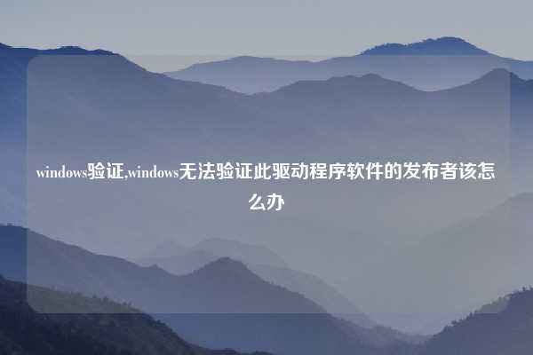 windows验证,windows无法验证此驱动程序软件的发布者该怎么办