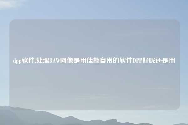 dpp软件,处理RAW图像是用佳能自带的软件DPP好呢还是用