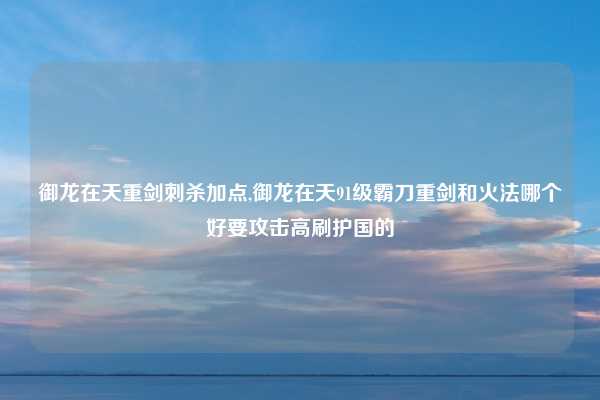 御龙在天重剑刺杀加点,御龙在天91级霸刀重剑和火法哪个好要攻击高刷护国的