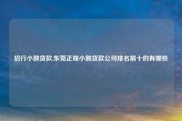 招行小额贷款,东莞正规小额贷款公司排名前十的有哪些