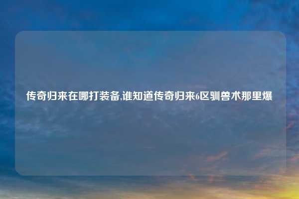 传奇归来在哪打装备,谁知道传奇归来6区驯兽术那里爆