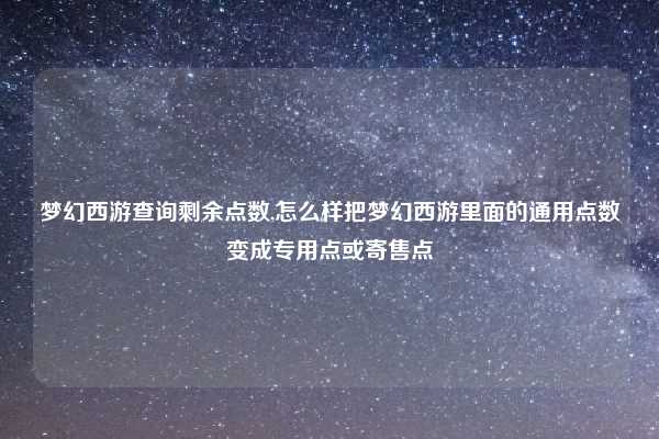 梦幻西游查询剩余点数,怎么样把梦幻西游里面的通用点数变成专用点或寄售点