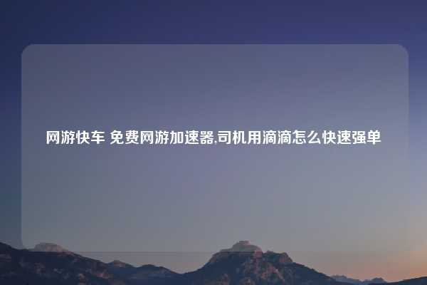 网游快车 免费网游加速器,司机用滴滴怎么快速强单