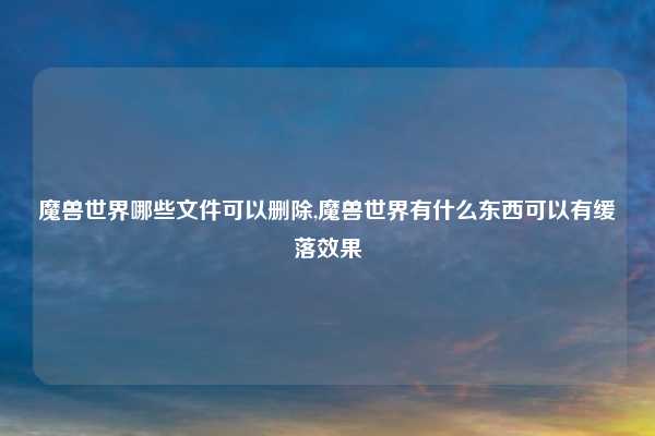 魔兽世界哪些文件可以删除,魔兽世界有什么东西可以有缓落效果