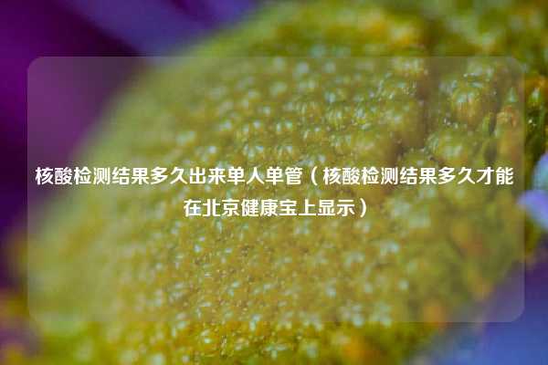 核酸检测结果多久出来单人单管（核酸检测结果多久才能在北京健康宝上显示）