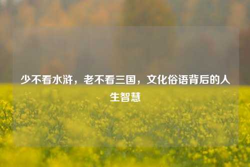 少不看水浒，老不看三国，文化俗语背后的人生智慧