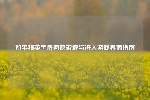 和平精英黑屏问题破解与进入游戏界面指南